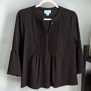 CeCe Trumpet Sleeve Blouse (Black) XS